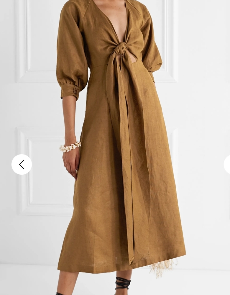 Nicholas Asilah Tie-Front Midi Linen Dress sz 4 NWT